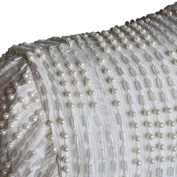 Vintage reggio cream beaded silk top size S - Picture 8 of 13